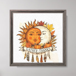 Thanksgiving Boho Wall Art – Rustic Sun & Moon Cel