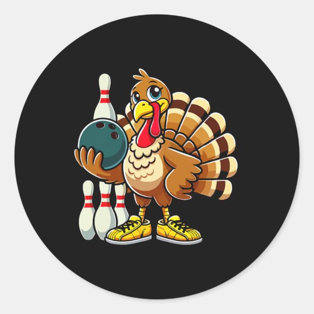 Thanksgiving Bowling Shirt Women Men Funny Turkey  Classic Round Sticker (Front)