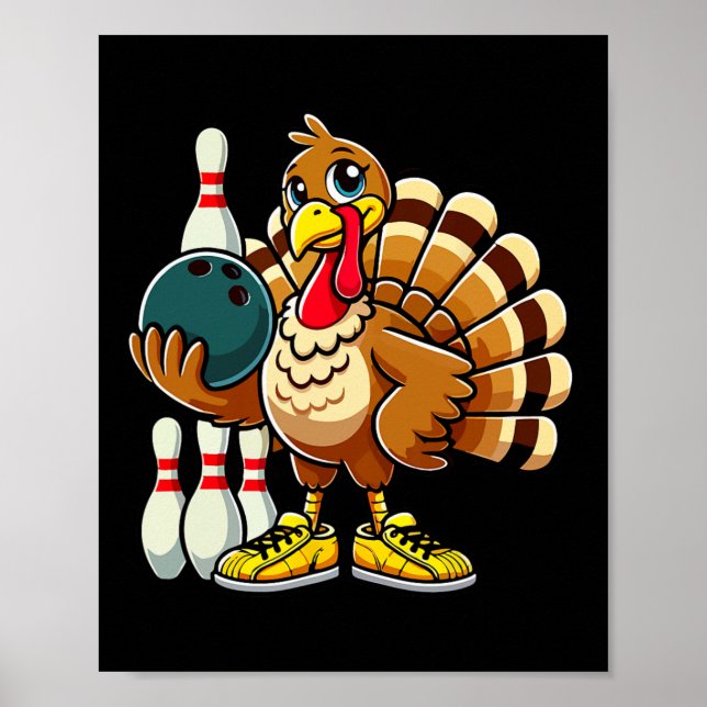 Thanksgiving Bowling Shirt Women Men Funny Turkey  Poster (Front)