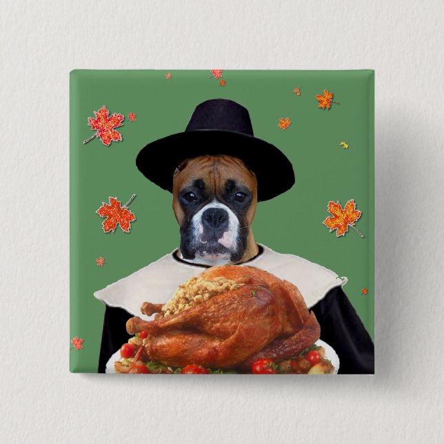 Thanksgiving Boxer Dog 15 Cm Square Badge (Front)