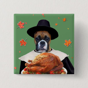 Thanksgiving Boxer Dog 15 Cm Square Badge