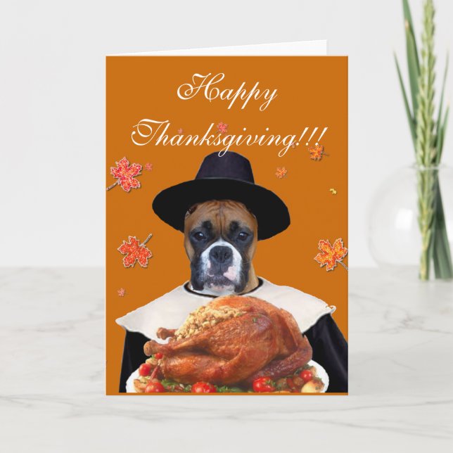 Thanksgiving boxer dog greeting card (Front)