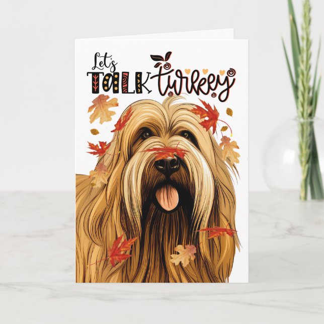 Thanksgiving Briard Terrier Dog Lets Talk Turkey Holiday Card (Front)