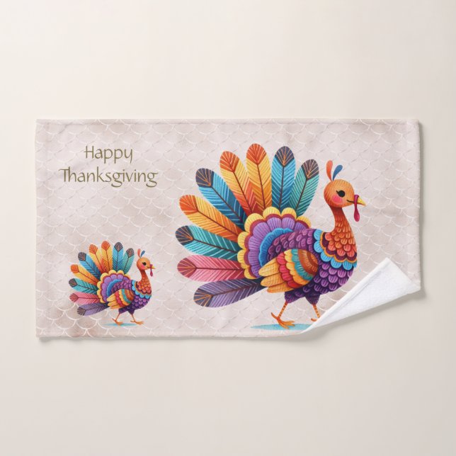 Thanksgiving Bright Feathers Turkey Hand Towel (Hand Towel)