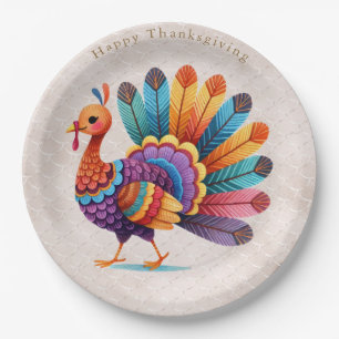 Thanksgiving Bright Feathers Turkey Paper Plate