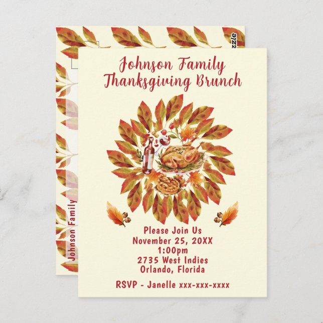 Thanksgiving Brunch Autumn Feast Scene Postcard (Front/Back)