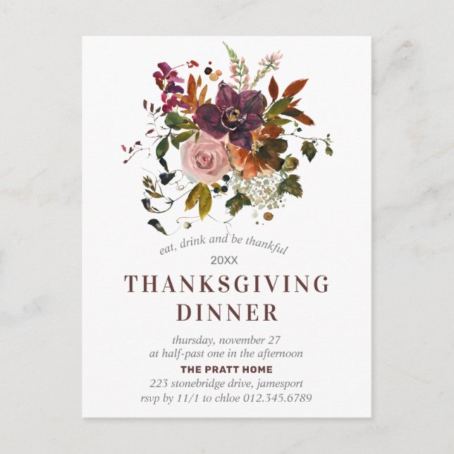 Thanksgiving Burgundy Red Postcard Invitation (Front)