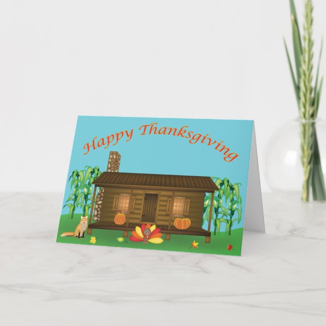 Thanksgiving Cabin Greeting Card (Front)