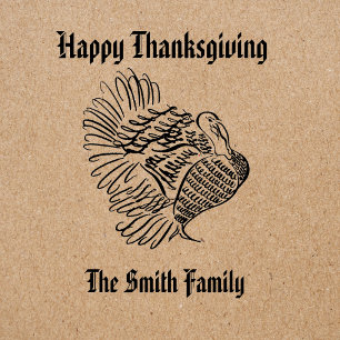 Thanksgiving Calligraphy Illustration Of Turkey Rubber Stamp