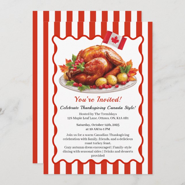 Thanksgiving Canada | Cosy Roast Turkey Gathering Invitation (Front/Back)