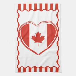 Thanksgiving Canada – Red heart and stripes Tea Towel