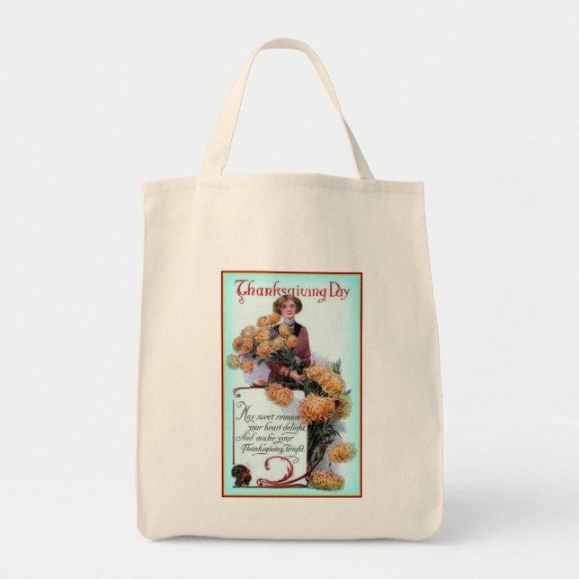 Thanksgiving Canvas Grocery Tote Bag (Front)
