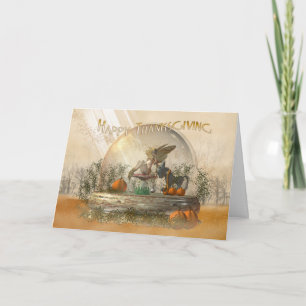 Thanksgiving Card With Fairy In A Globe Fall Colou