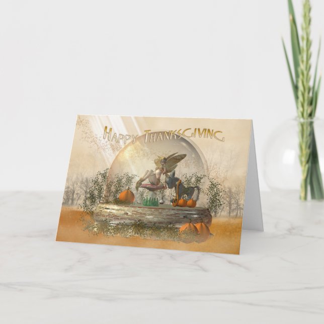 Thanksgiving Card With Fairy In A Globe Fall Colou (Front)