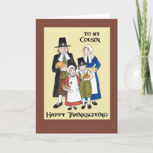 Thanksgiving Card with Pilgrims for a Cousin