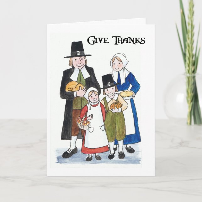 Thanksgiving Card with Pilgrims - Give Thanks! (Front)