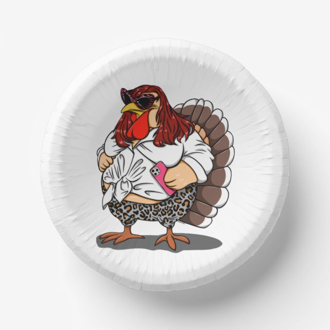 Thanksgiving, Cartoon Diva Turkey, Paper Plate (Front)