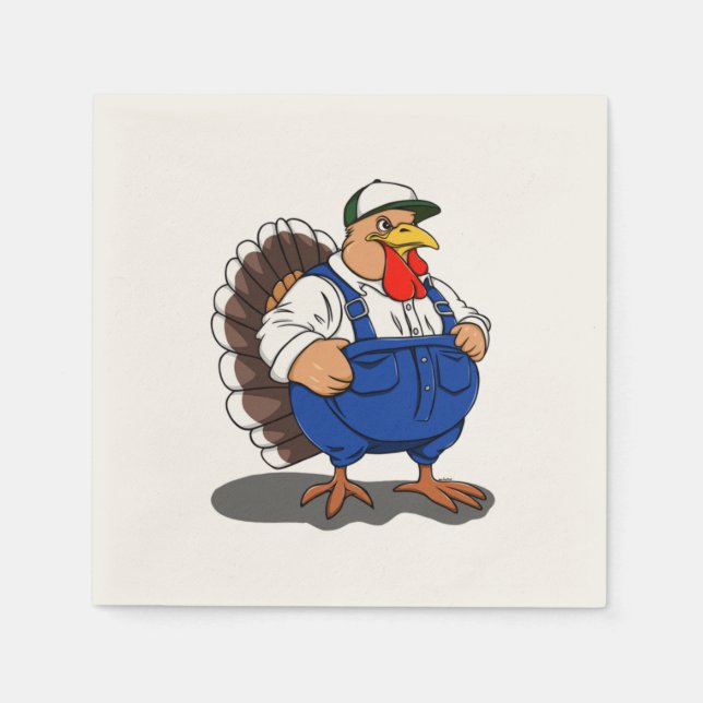 Thanksgiving, Cartoon Farmer Turkey, Napkin (Front)