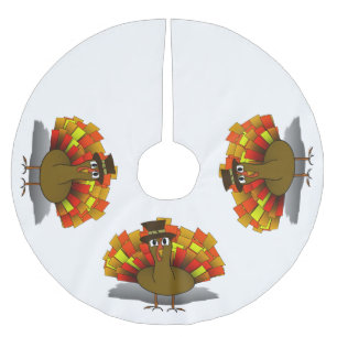 Thanksgiving Cartoon Turkey Pilgrim Brushed Polyester Tree Skirt