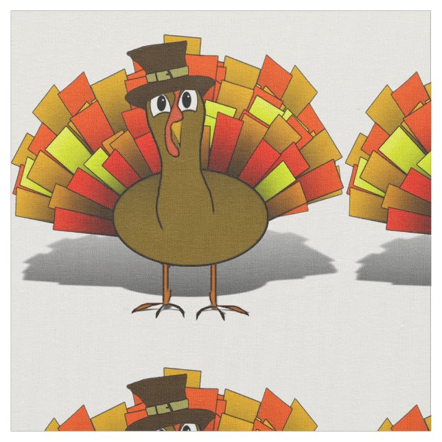 Thanksgiving Cartoon Turkey Pilgrim Fabric (Close Up)