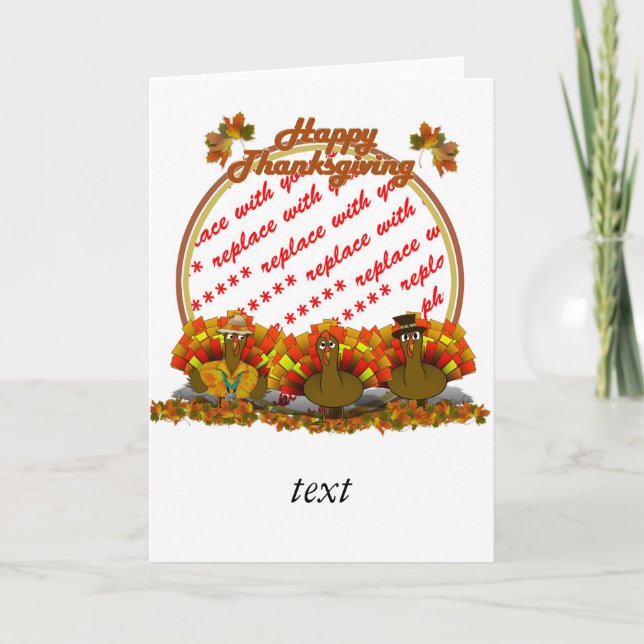 Thanksgiving Cartoon Turkey Trio Photo Frame Holiday Card (Front)