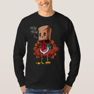 Thanksgiving Cat  Fake Cat Meow Thanksgiving Turke T-Shirt