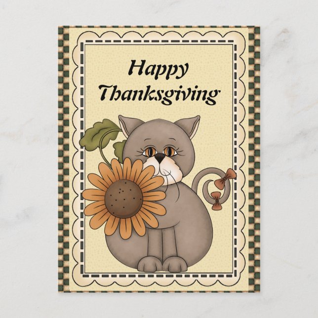 Thanksgiving Cat greeting postcard (Front)