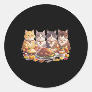 Thanksgiving Cats Dinner Feast Vintage Fall  Classic Round Sticker
