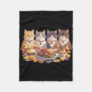 Thanksgiving Cats Dinner Feast Vintage Fall Fleece Blanket