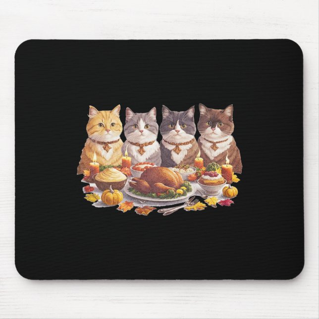 Thanksgiving Cats Dinner Feast Vintage Fall  Mouse Pad (Front)