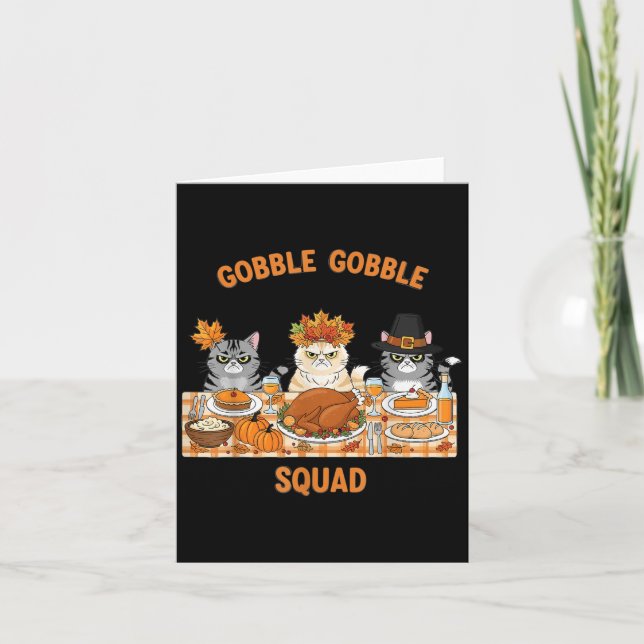 Thanksgiving Cats Gobble Gobble Squad Dinner Table Card (Front)
