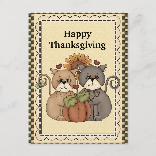 Thanksgiving Cats greeting postcard (Front)