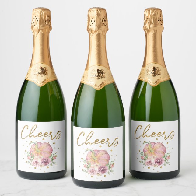 Thanksgiving Cheers Pumpkin Pink Sparkling Wine Label (Bottles)