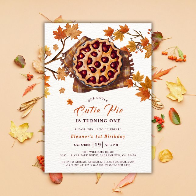 Thanksgiving Cherry Cutie Pie Fall First Birthday Invitation (Cutie Pie 1st Birthday Party Invitation Template)