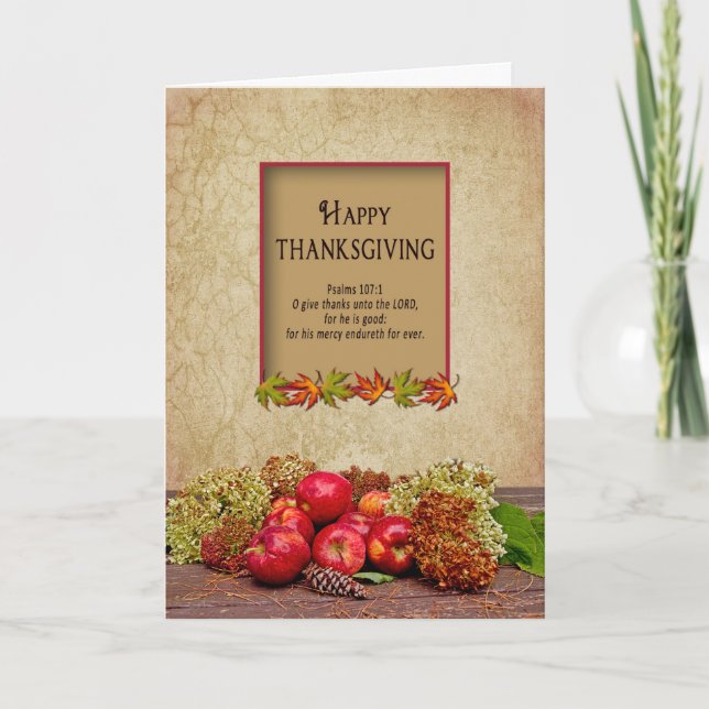 Thanksgiving - Christian - Apples/Hydrangeas Fall Holiday Card (Front)