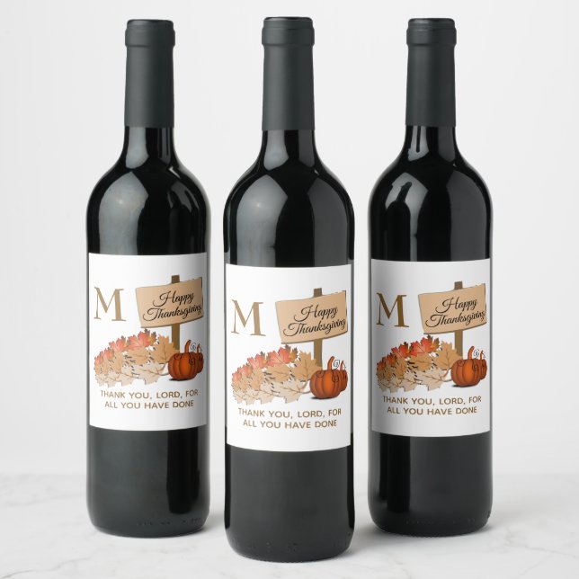THANKSGIVING Christian Monogram  Wine Label (Bottles)