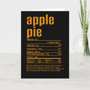 Thanksgiving Christmas Apple Pie Nutritional Facts Card