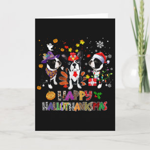 Thanksgiving Christmas Boston Terrier Dog Hallotha Card