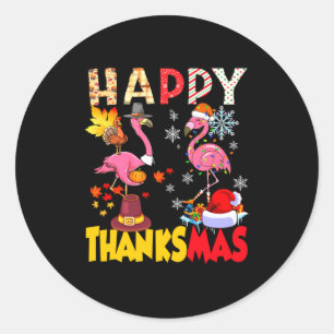 Thanksgiving Christmas Flamingo Happy Thanksmas Xm Classic Round Sticker