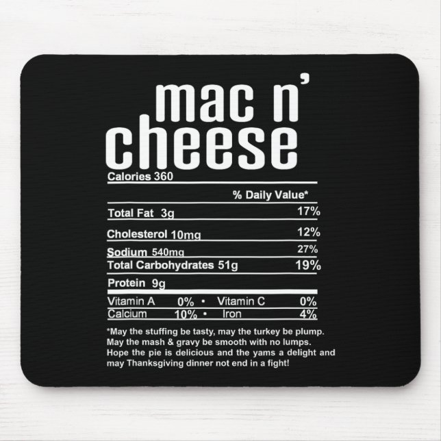 Thanksgiving Christmas Mac N Cheese Nutritional Fa Mouse Pad (Front)