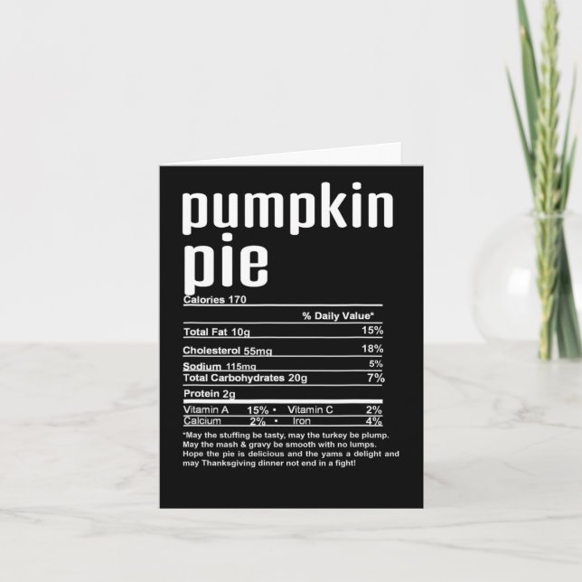 Thanksgiving Christmas Pumpkin Pie Nutritional Fac Card (Front)
