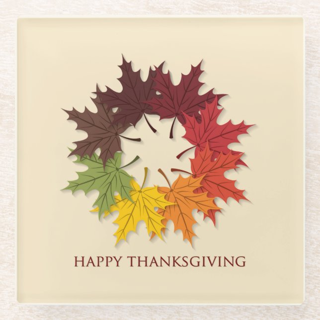 Thanksgiving circle of leaves glass coaster (Front)