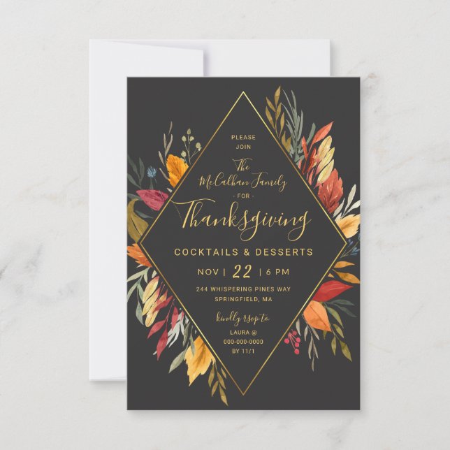 Thanksgiving Cocktail Party Watercolor Foliage Invitation (Front)