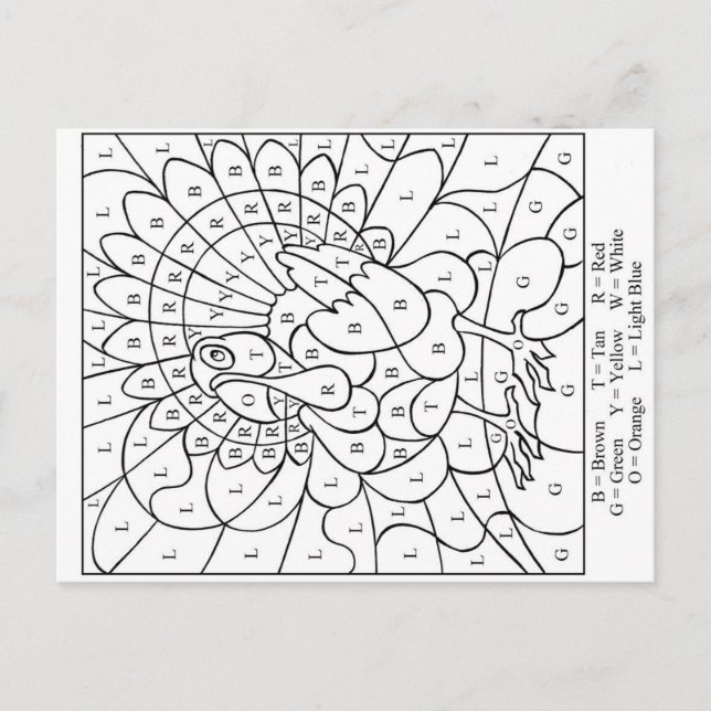 Thanksgiving Colour by letter Holiday Postcard (Front)