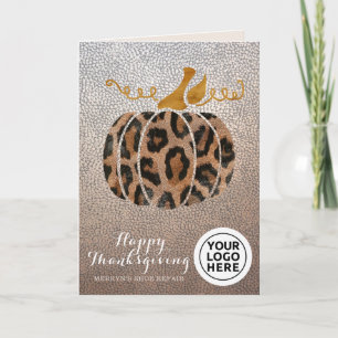 Thanksgiving Company Logo Leopard Pumpkin Card