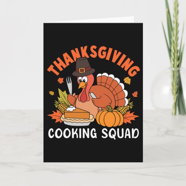 Thanksgiving Cooking Squad Team Turkey Chef Thanks Card (Front)
