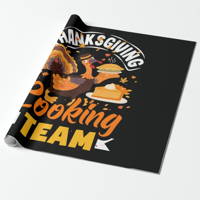 Thanksgiving Cooking Team Funny Fall Dinner Wrapping Paper (Unrolled)