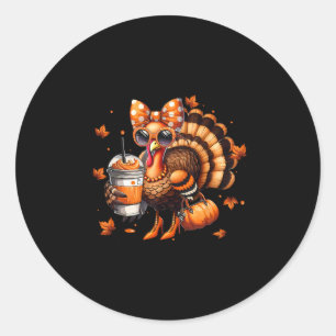 Thanksgiving Coquette Bow Turkey Pumpkin Leaves Th Classic Round Sticker
