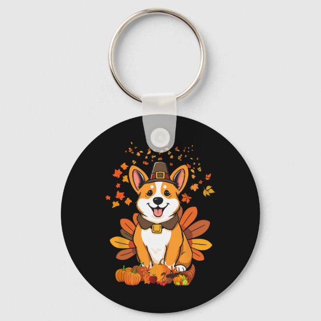 Thanksgiving Corgi Dog Turkey 1  Key Ring (Front)