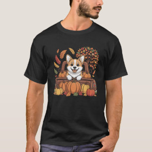 Thanksgiving Corgi Dog with Pumpkins and Autumn Tr T-Shirt
